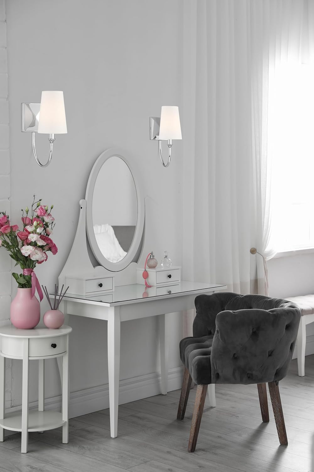 Savoy House 9-2542-1-109 Cameron Modern Farmhouse White Fabric Wall Sconce, 1-Light 40 Watt, 13" H x 5" W, Polished Nickel