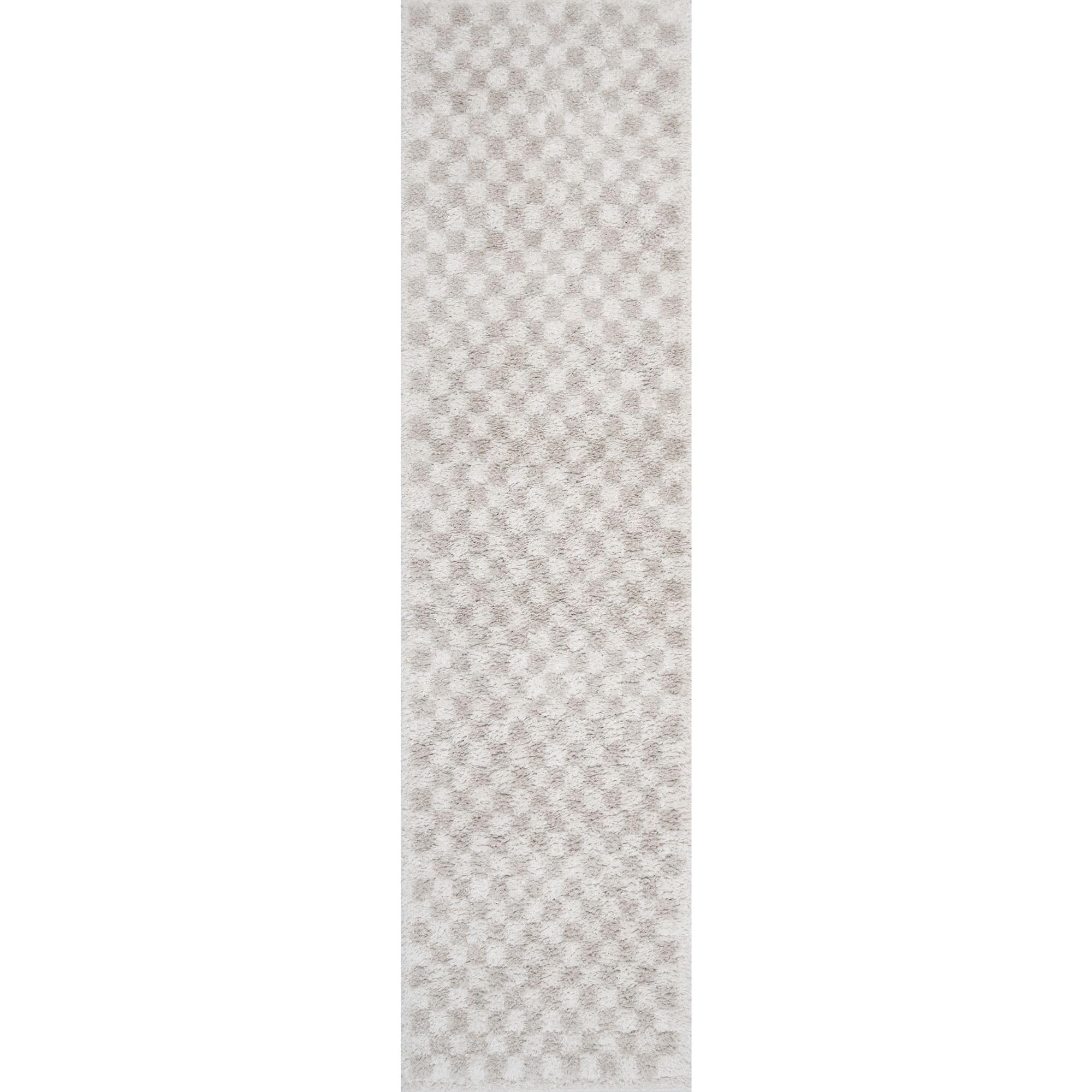 B&Q -  Moodi Shaggy Light Beige Nomari Rug Runner Tartan Thick High Pile For Living RoomsBedroomsHallwaysKitchens