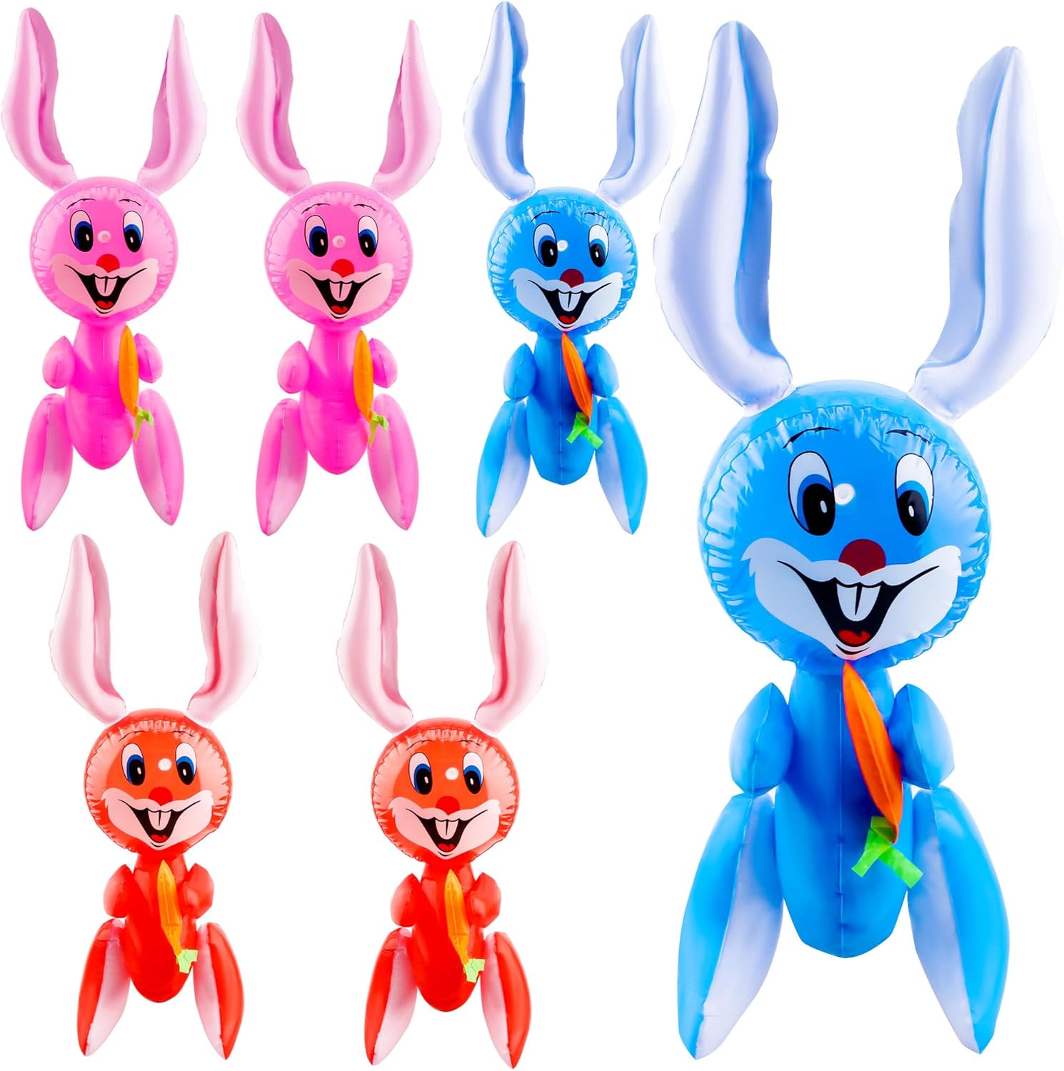 6 Pcs 23.6 Inch Easter Bunny Inflatable Toys Blow Up Easter Bunny with Carrot Balloon Inflatable Rabbit Decor for Party Basket Fillers Egg Hunt Supplies