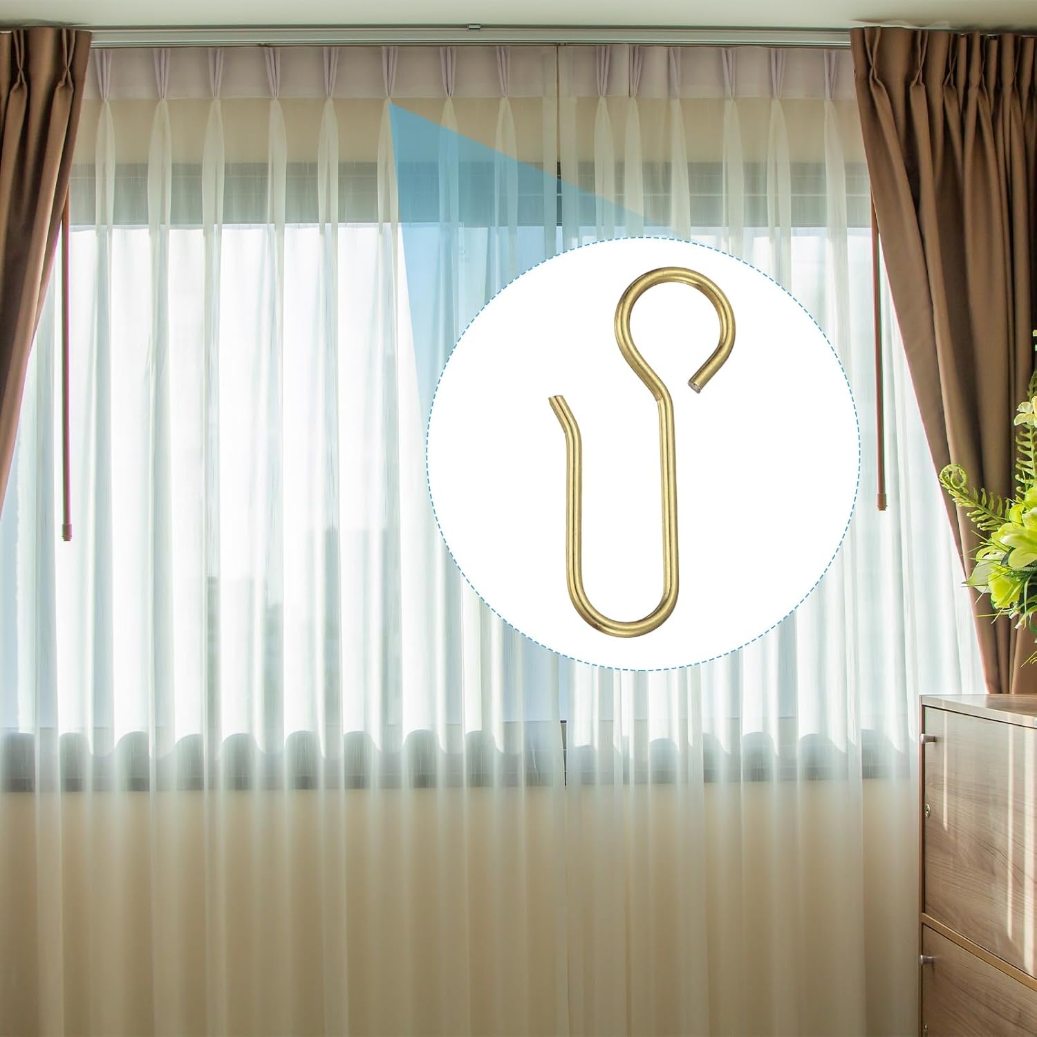 PATIKIL Metal Curtain Track Hooks, 48Pcs S-Shaped Steel Drapery Wire Hook Pins for Ceiling Wall Drape Track Shower Curtains Door Curtains, Gold image 5