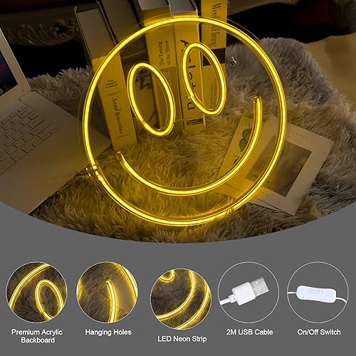 Miniatura 2 de Fionnuar Letreros de Neón Sonrisa Luz Nocturna Decorativa Brillante para Decoración de Pared Tamaño 16''x 7'' Luz LED Letrero de Neón Arte Luces