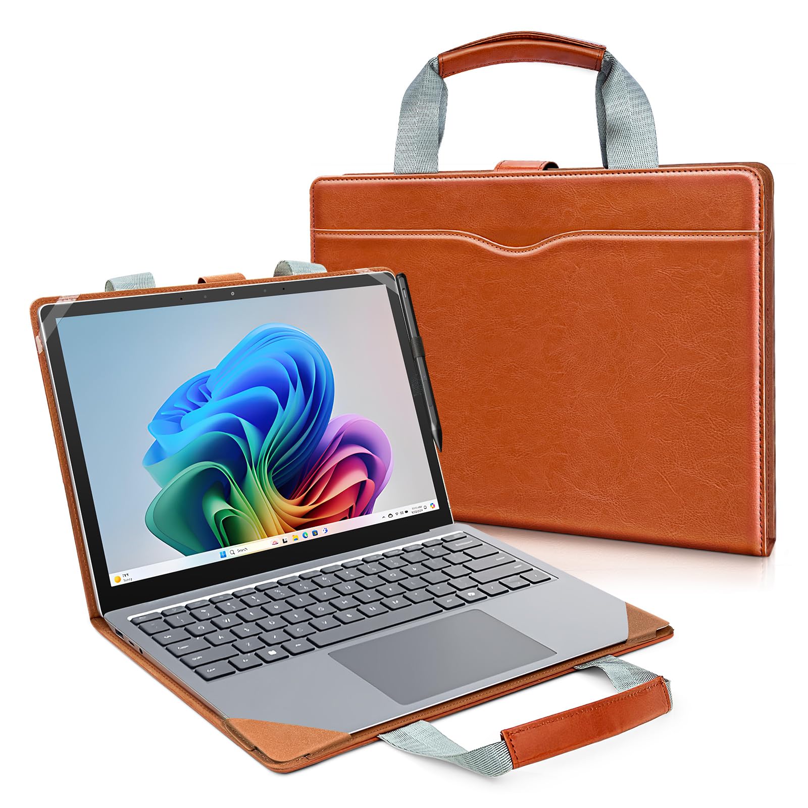 SSS·GRGB Sleeve Case for 13.8-Inch Microsoft Surface Laptop 7(Model: 2036) and 13.5-Inch Surface Laptop 6/5/4/3/2(Models: 1951/1868/1958/1950/1867/1769) with Carrying Strap,Pocket and Pen Holder,Brown