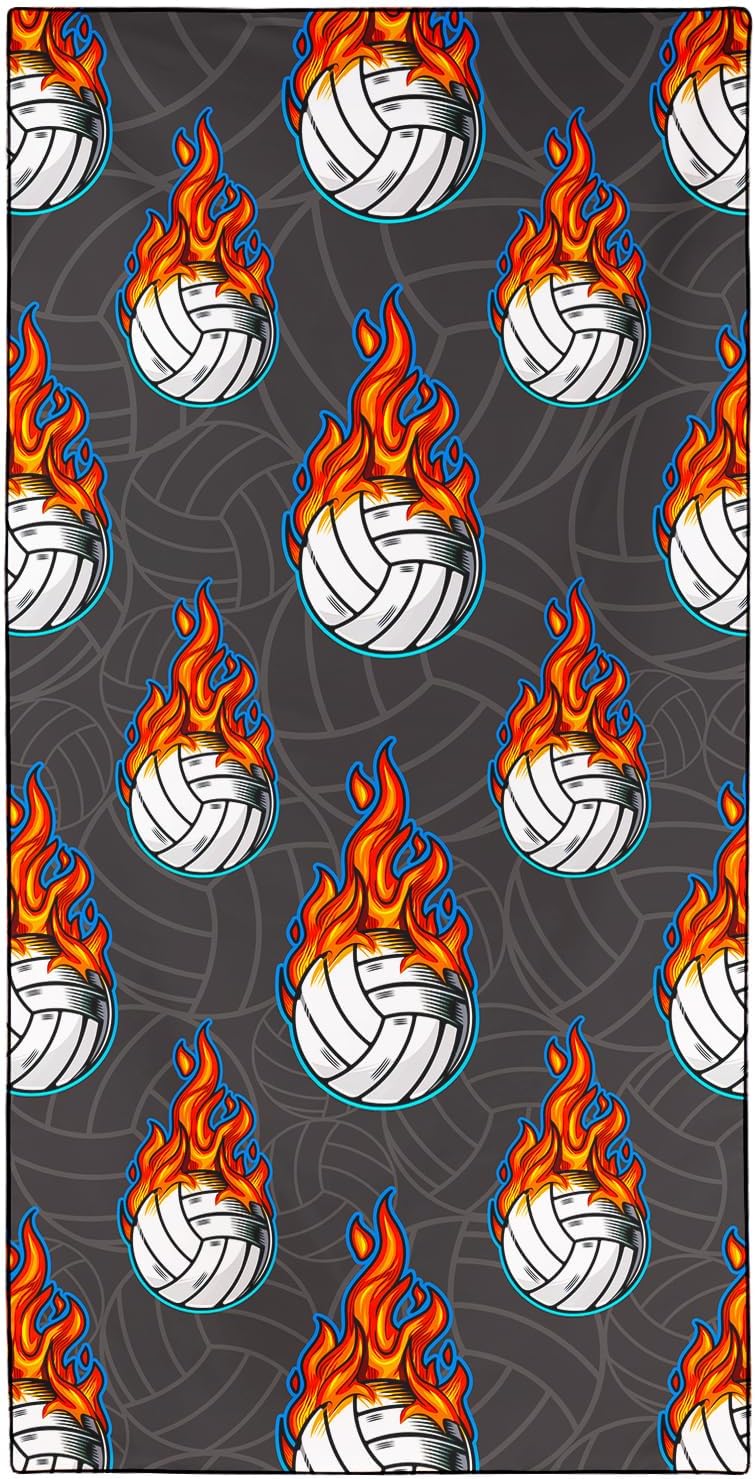 Volleyball Flame Beach Towel Oversized 36"x72", Microfiber Quick Dry Sports Towels, Thin Lightweight Sand Free Pool Wrap for Men Boys Girls Beach Travel