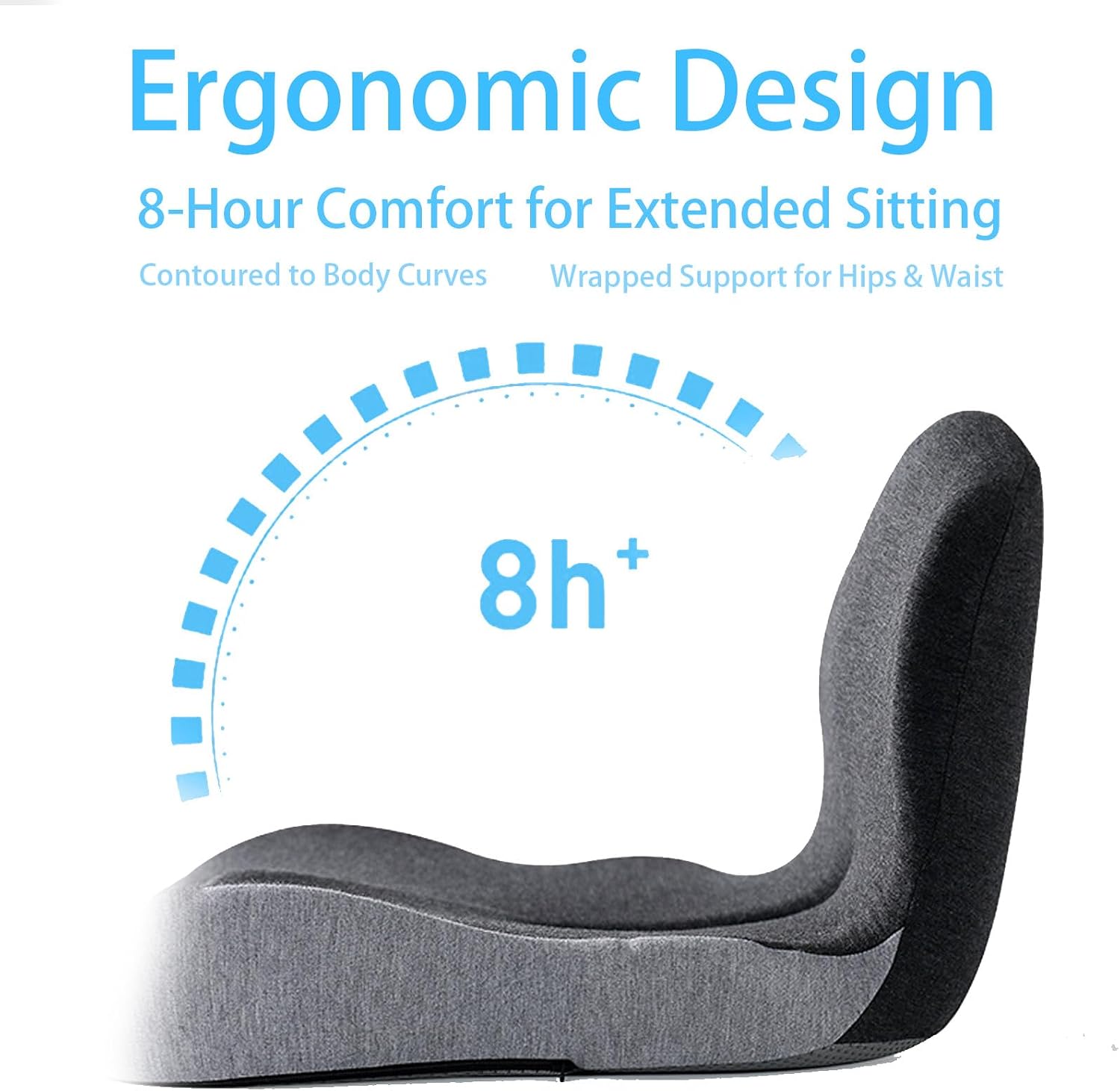 Memory Foam L-Shaped Integrated Seat Cushions - Office Chair Seat Cushion, Seat Cushion for Tailbone Pain Relief, Car Seat Cushions for Driving Lumbar Support(Black Gray)