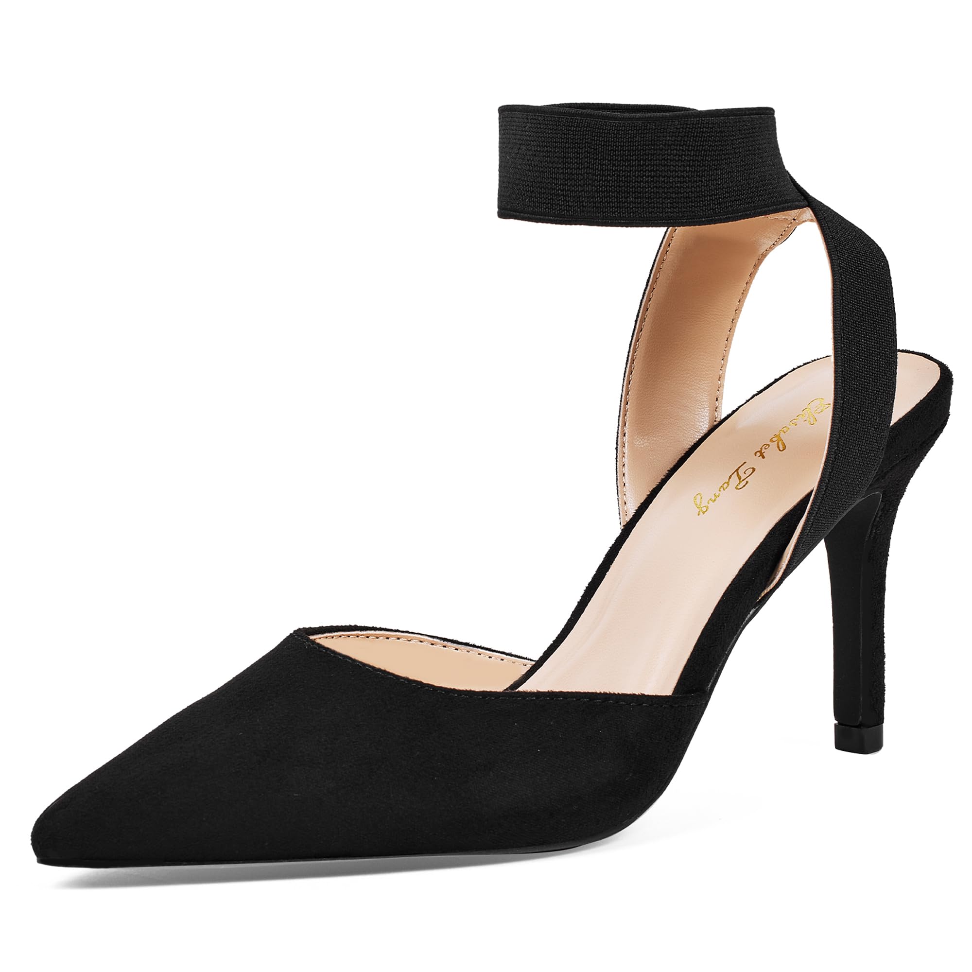 Zhabtuc Elegante 8 cm Stiletto-Pumps mit elastischem Knöchelriemen und spitzer Wildleder-Zehenkappe für Damen
