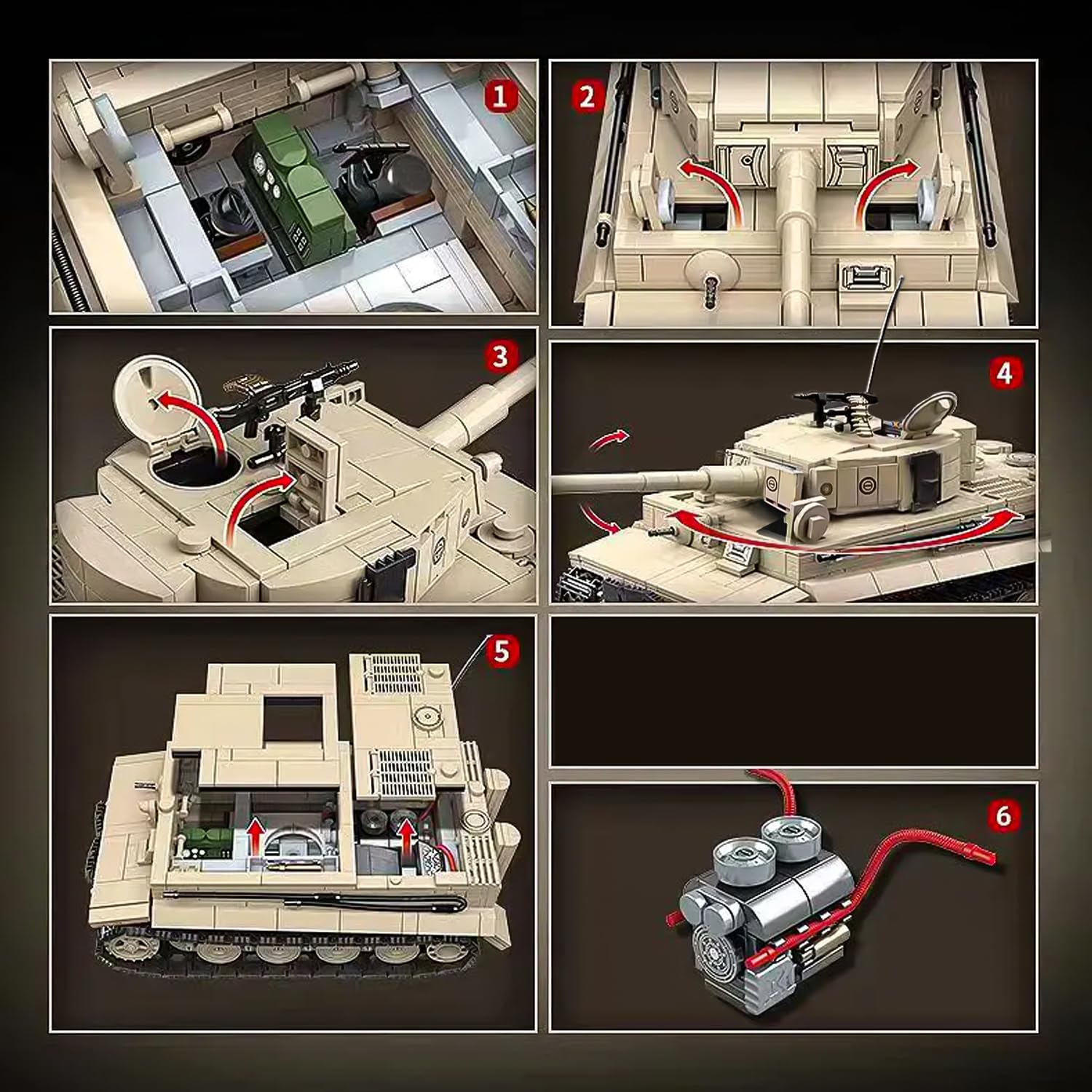 Minxtech Technik Military Panzer Bausteine, 1361 Teile Militär Deutscher Panzer Konstruktionsspielzeug, WW2 Armee Klemmbausteine Tank Modellbausatz, Geschenk für Teenager und Erwachsene Technical