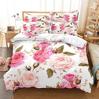3D Copripiumino Matrimoniale,Fiori Moderni Letti Double King Size Trapunta Copertine, Set Biancheria Da Letto A 3 Pezzi (Copripiumino + 2 Federe) Leggera Easy Care Zipper Soft Comfortable Bedroom Dec