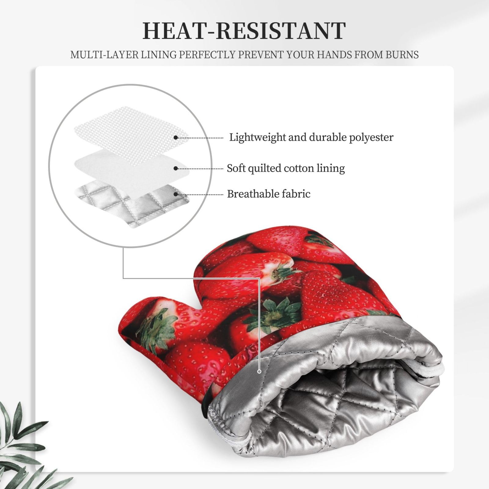 Fraise Rouge,Gants de Cuisine et maniques (Lot de 4), antidérapants Gants de Four résistants à la Chaleur