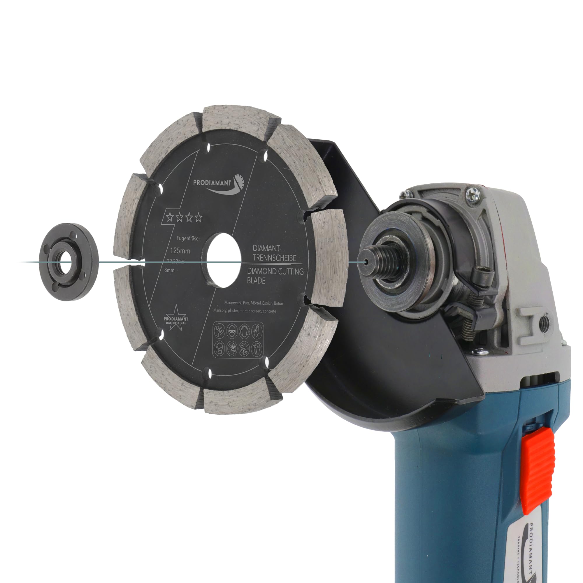 PRODIAMANT Fraise à joints Ø 125 mm x 22,23 mm – largeur 8 mm, disque de fraisage diamanté pour mortier, béton, maçonnerie et enduit, segment 10 mm, qualité professionnelle, pour meuleuses d'angle