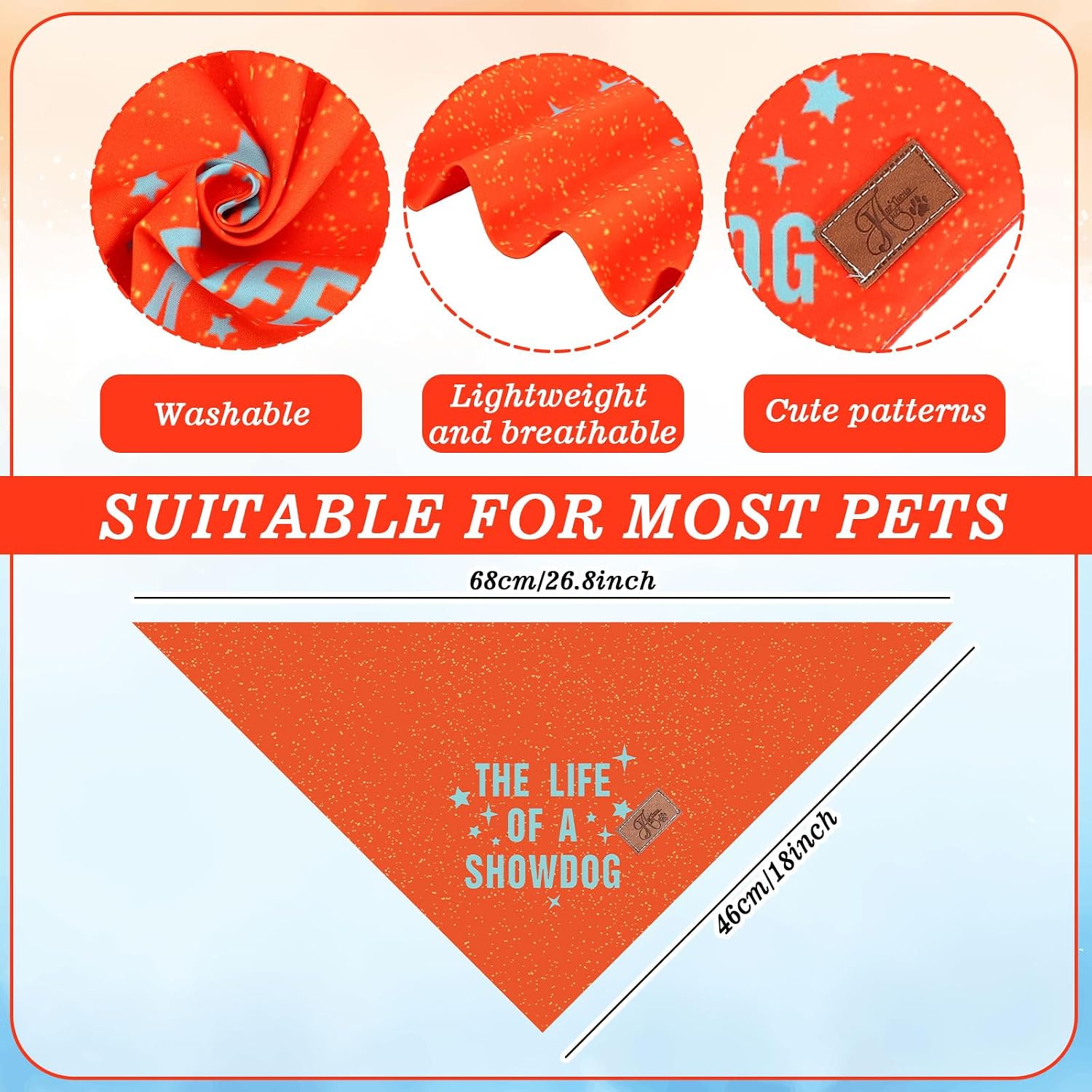 JarThenaAMCS 2Pcs The Life of A Show Dog Bandana Triangle Pet Scarf Blue-Orange Sparkle Birthday Themed Adjustable Pet Neckerchief for Medium Large Dog Cat Costume Accessories image 2