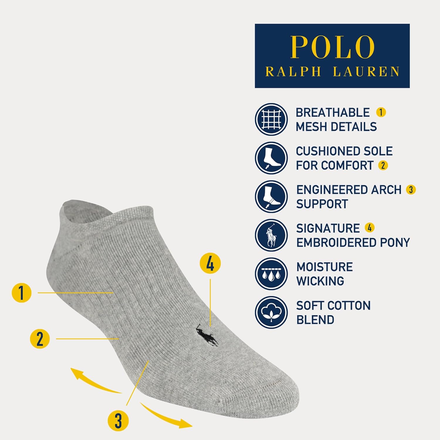 POLO RALPH LAUREN Athletic Performance Men's Low Cut Socks (6-Pack) - Image 2