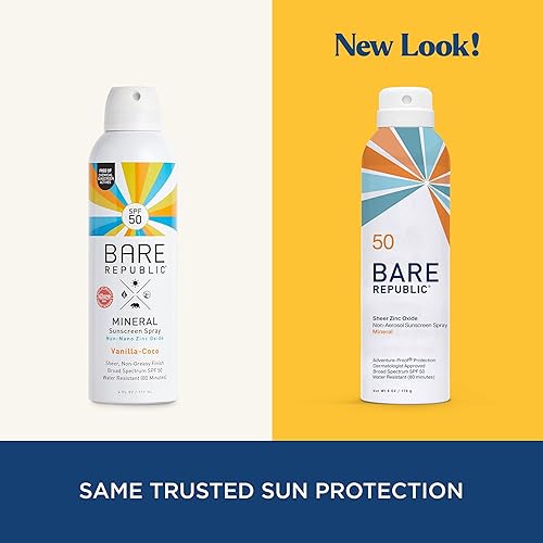 Miniatura 5 de Bare Republic Protector solar mineral SPF 50 en aerosol de protección solar, acabado transparente y no graso, aroma a coco y vainilla, 6 onzas