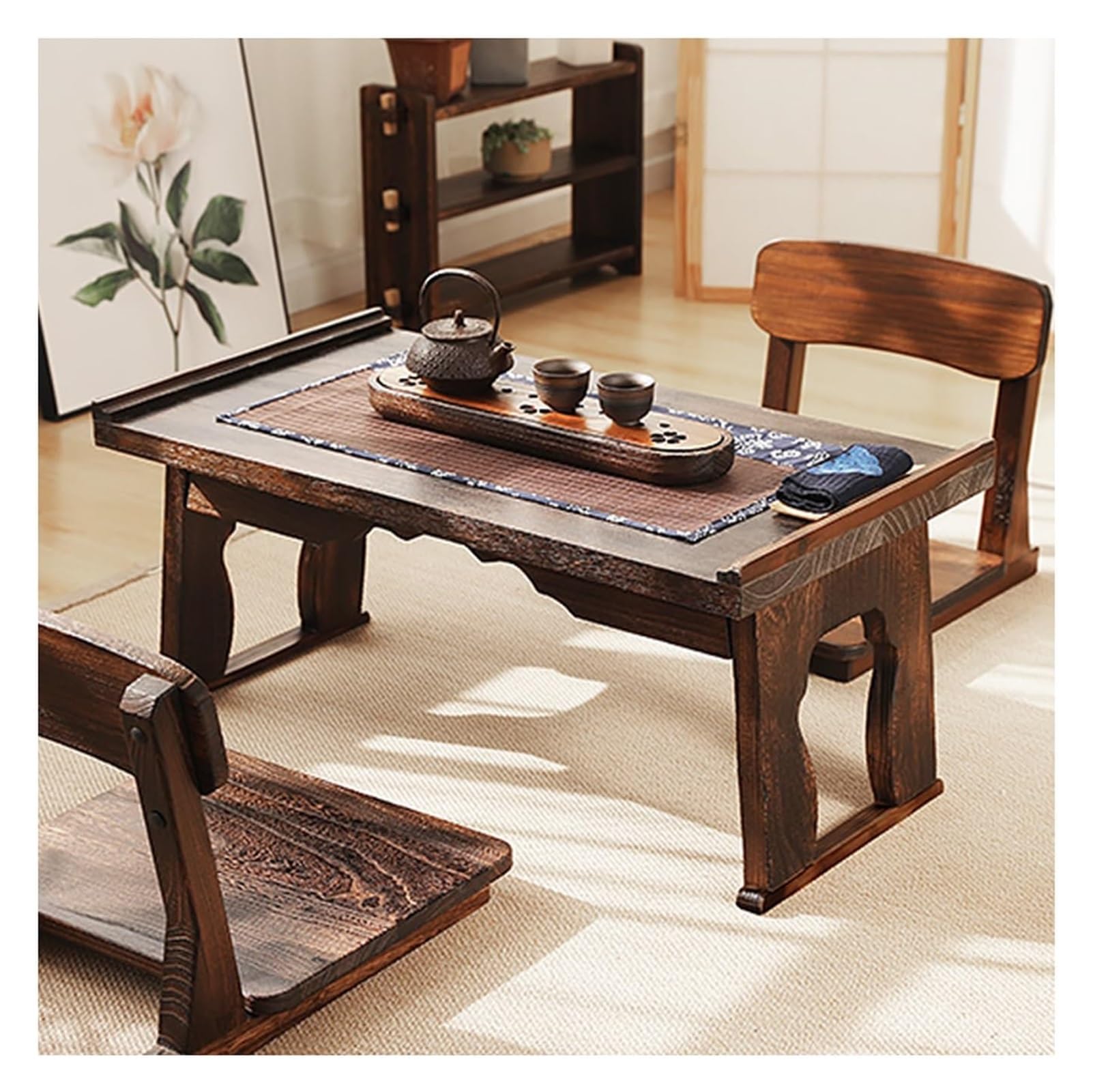 Table basse pour baie vitrée et tatami style japonais en bois