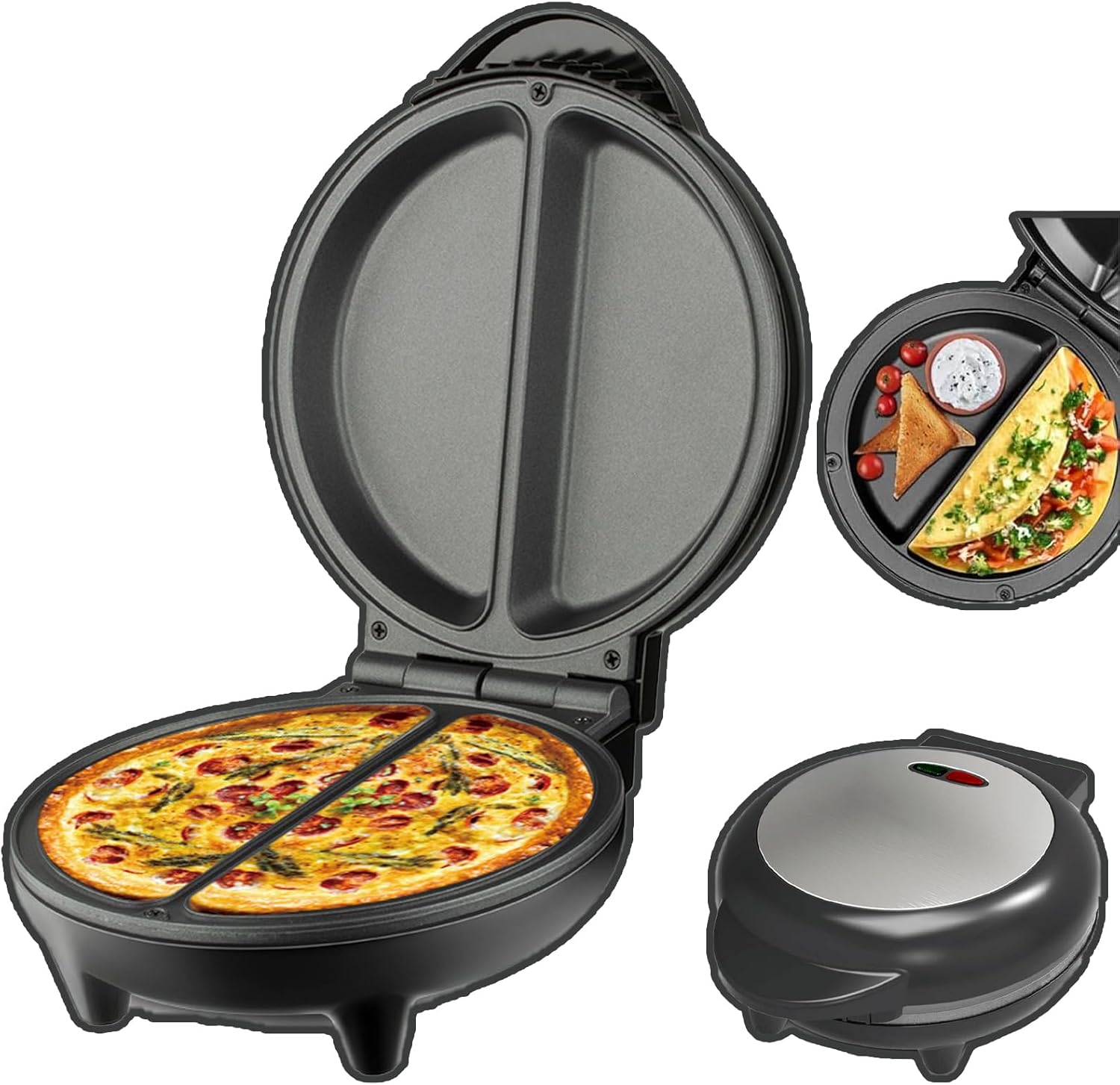 Dual-Zone Electric Omelette Maker, with Deep Plates, Electric Omelette Maker Nonstick, with Cool-Touch Handle & Stable Base, Easy Breakfast Cooking, for Home,Dorm&Travel (1-PCS)