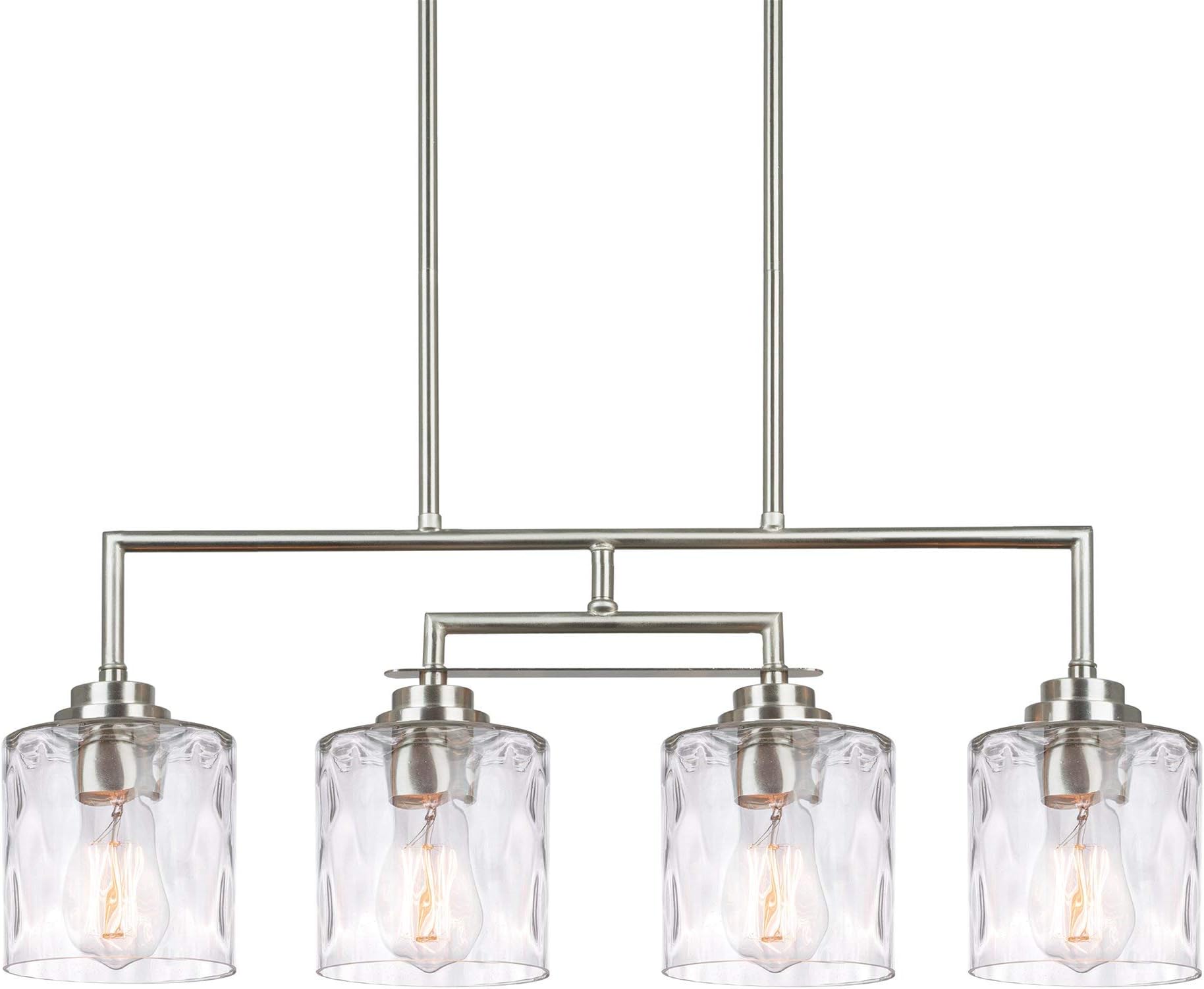 Monroe 28" Modern 4-Light Island Light, Free Swinging Center Arm + Hammered Glass Shades, Adjustable Hanging Height, Brushed Nickel Finish
