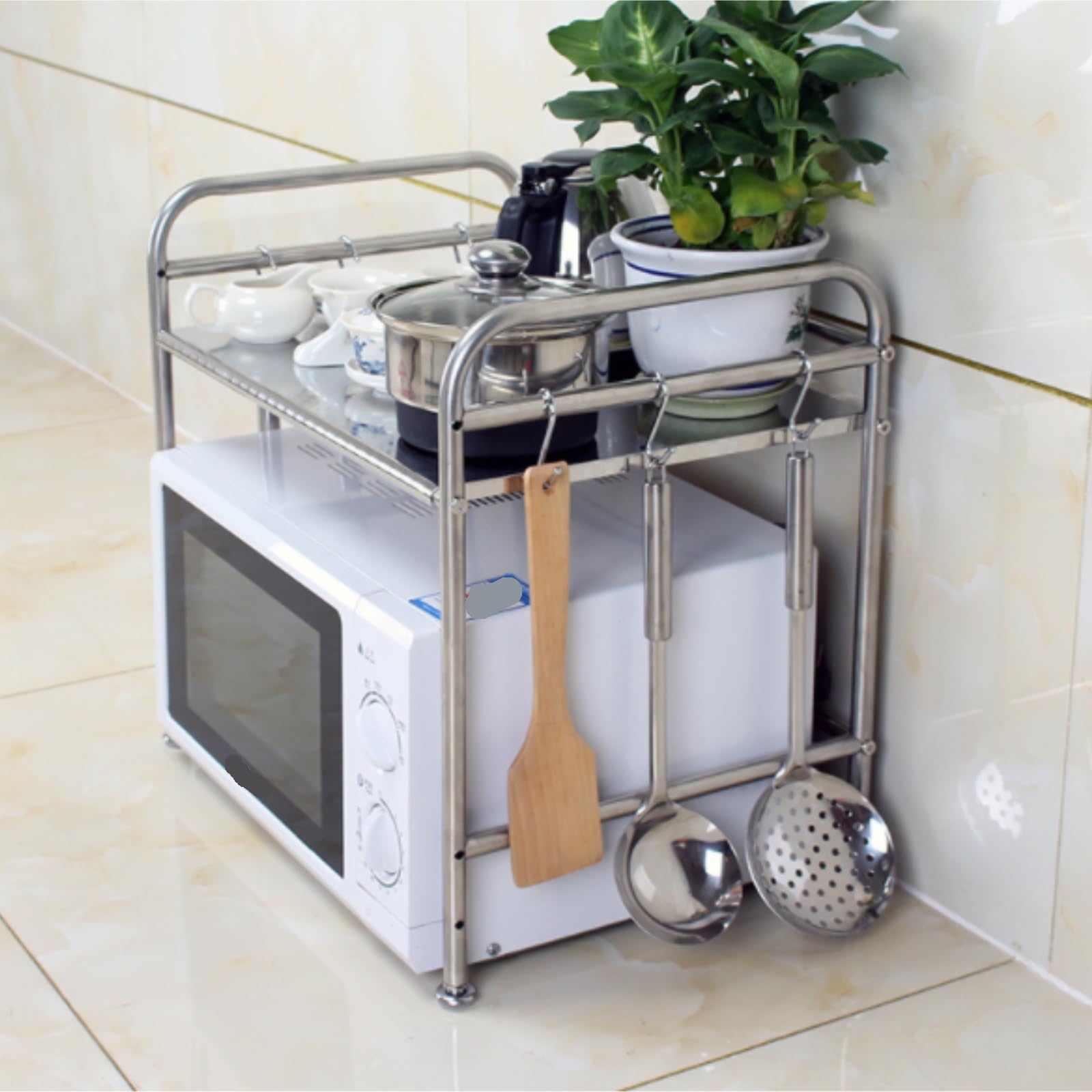 Scaffale da cucina in acciaio inossidabile, ripiano for forno a microonde, organizer for bagno, cuociriso, casa moderna(40cm)