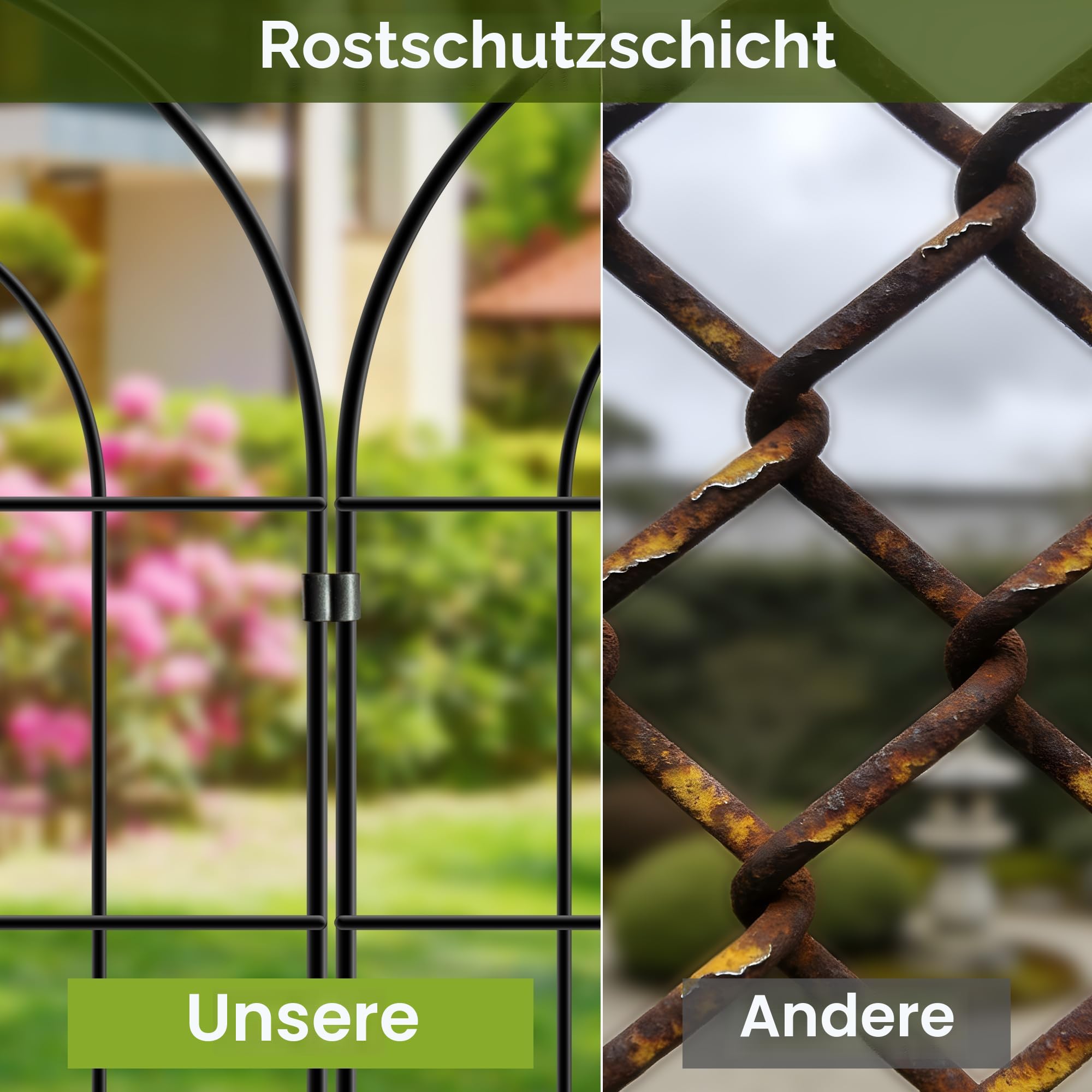 Thealyn Dekoratives Gartenzaun 61cm H x 33cm B (10 Panele, Gesamtlänge 3,3m) Metallzaun ohne Graben für Außenbereich, Grenzzaun, Hundezäune für Blumenbeete, Garten, Tierbarriere, Bogen-Innennetz