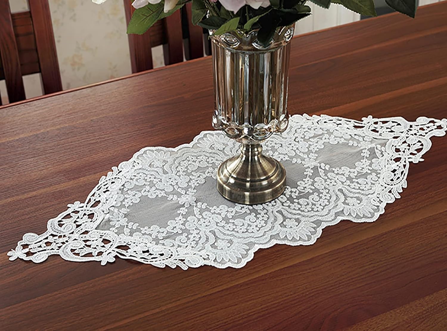 European Style Table Runner, Lace Fabric Tablecloth for TV Cabinet/Piano Stand/Dining Table, Romantic Dresser Scarf (Color : White, Size : 30x180cm/11.8x70.9in)