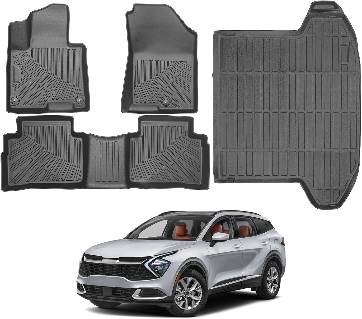 Floor Mats & Cargo Liner Set Custom Fit for 2023-2025 Kia Sportage,All Weather Sportage Car Mats Anti-Slip Trunk Mat Waterproof Sportage Floor Liners Accessories Black