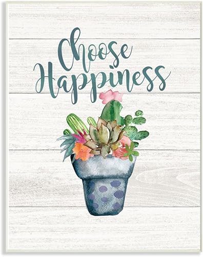Stupell Industries Choose Happiness - Placa de pared con diseño de cactus y suculentas, 13 x 19 pulgadas, multicolor