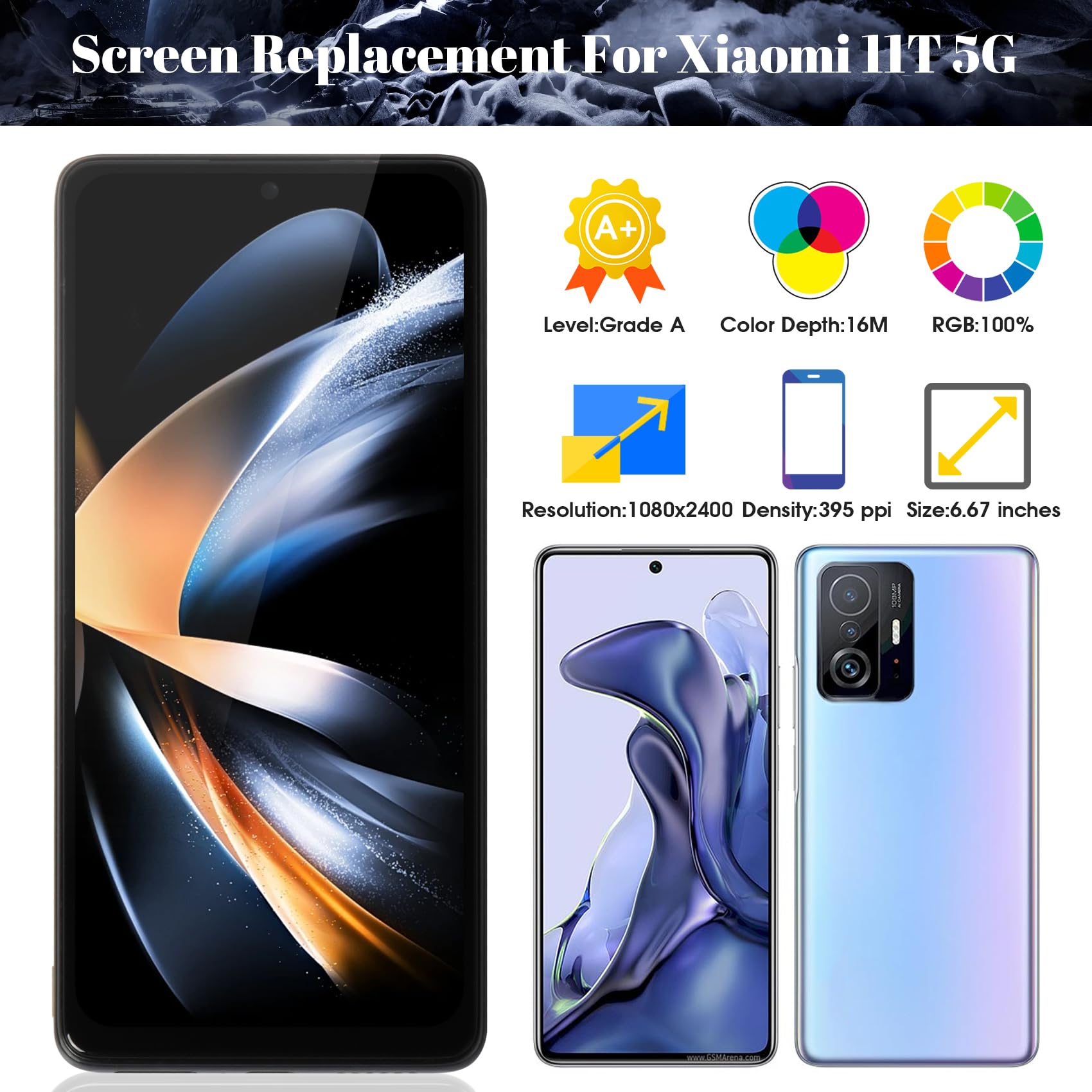 Écran LCD Complet Pour Xiaomi 11T 5G / 11T Pro - Modèle 21081111RG - Avec Cadre Noir Et Outils De Montage