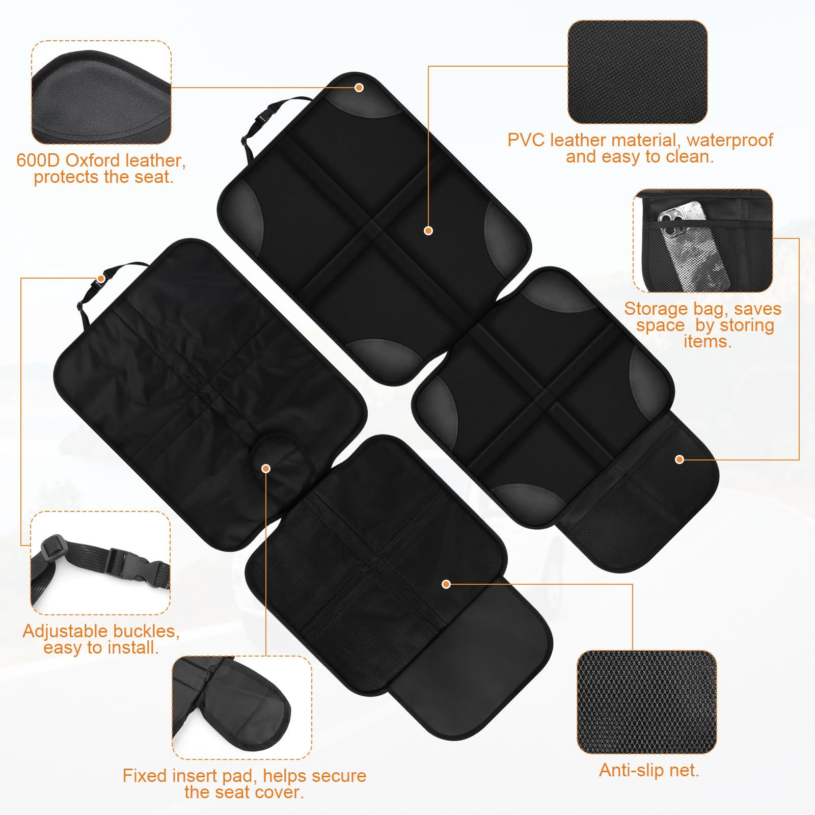TOSAVGA Protector Asiento Coche Niños, Protectores de Asiento de Cuero Impermeables, Compatible Isofix con Organizador Bolsillos, Antideslizante Impermeable Protector Seguro Respaldo, para SUV, sedán