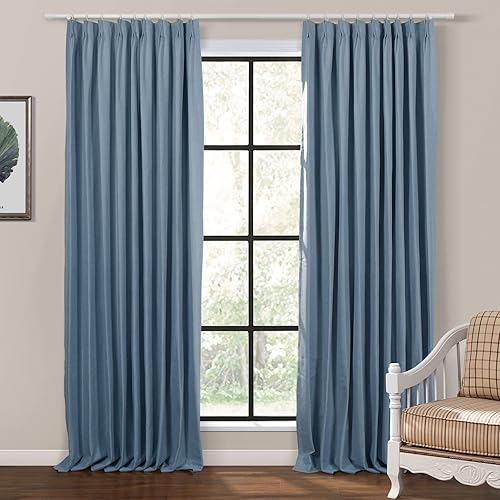 TWOPAGES Cortina plisada de lino con textura para sala de estar o dormitorio, cortina con aislamiento térmico para oscurecer la habitación (1 panel,