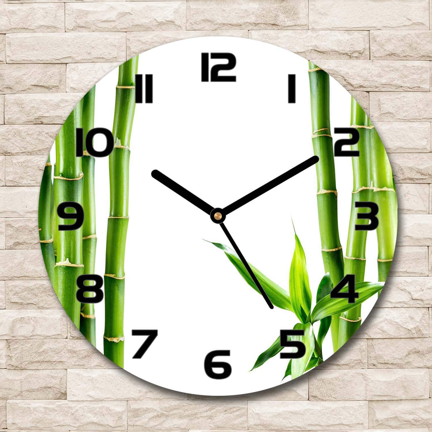 Tulup Glasuhr ⌀ 30cm - Schwarze Zeigern - Wanduhr Wandkunst Bild Gehärtetem Glas Uhr Echtglas Küche Wohnzimmer - Bambus