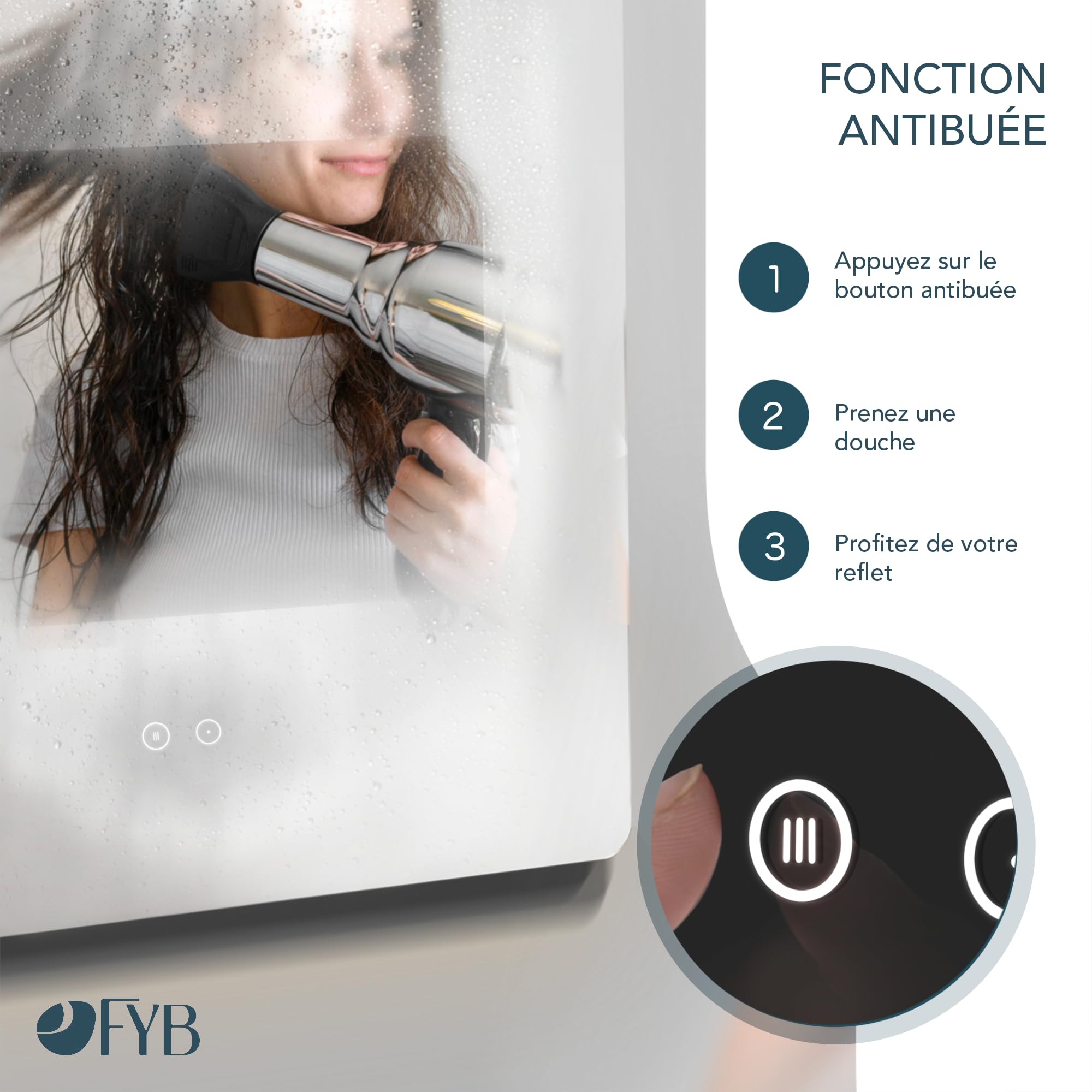 Miroir de Salle de Bain carré 80x80 avec lumière LED réglable, Fonction antibuée, Interrupteur Tactile, Verre trempé pour Salle de Bain Moderne, Usage Quotidien et Finition élégante
