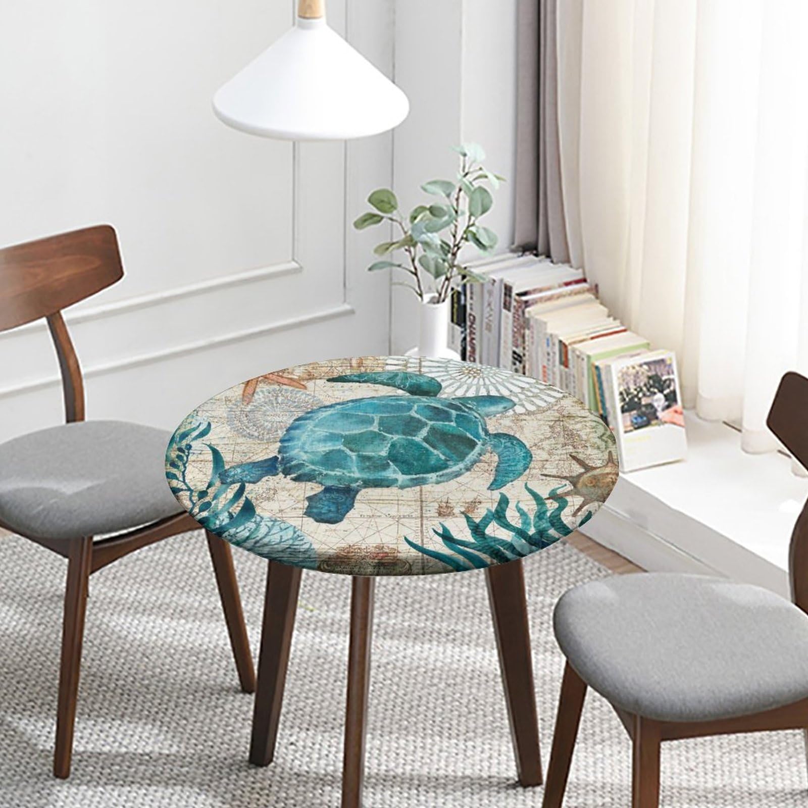 igoga sports Round Tablecloth Fitted Table Cloth Elastic Edge Table Cover, Polyester Table Pad Cloth for Indoor Outdoor Party Dinner Patio Decor Fits Tables Up to 24''