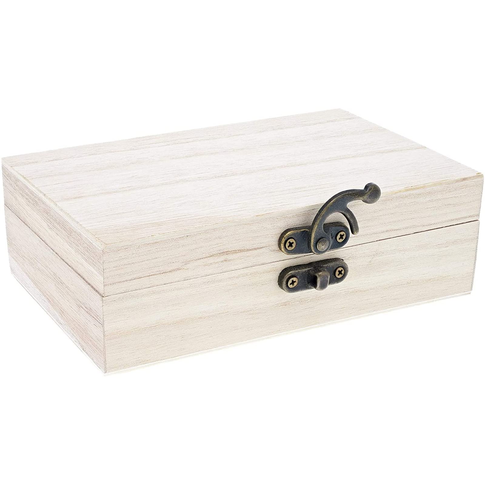 6Pack Unfinished Wooden Jewelry Box with Locking Clasp (5.9 x 3.9 x 1.