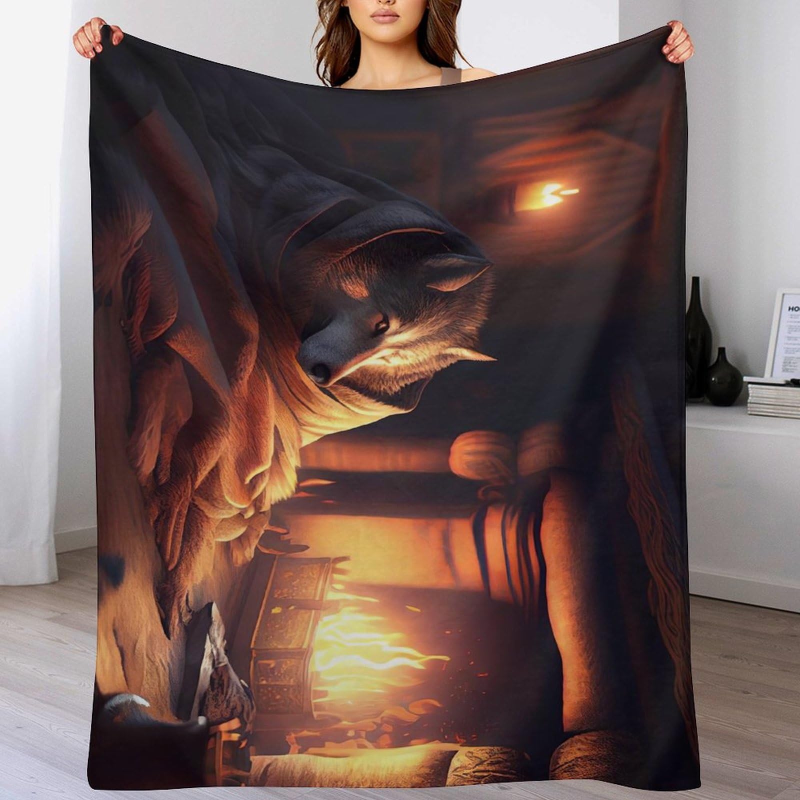 Couverture polaire loup lit 180x200 plaid flannel douce chaude canapé