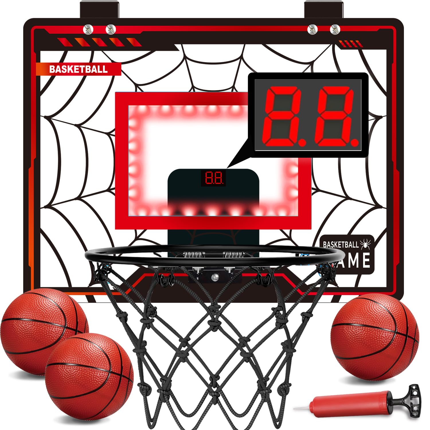 KCCHZ Basketball Hoop Indoor, Mini Basketball Hoop for Boys and Adults with Cool LED Lights Boys Gifts Basketballs Toys Gifts Room Accessories for Teen Boy 8 9 10 11 12