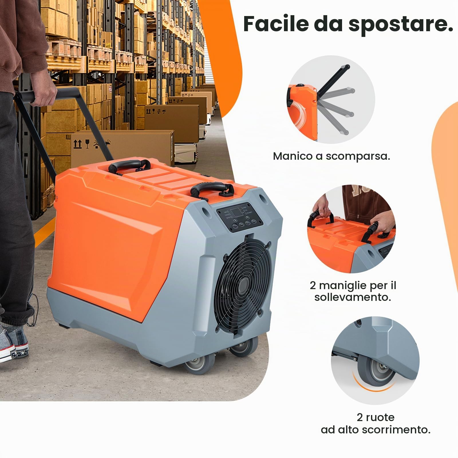 SOARS Deumidificatore Elettrico 85L/Giorno, Deumidificatore Industriale Professionale con Pompa di Scarico Automatica, Tubo di Scarico, Timer 24 Ore, per Cantine, Fabbriche, Magazzini (Arancione)