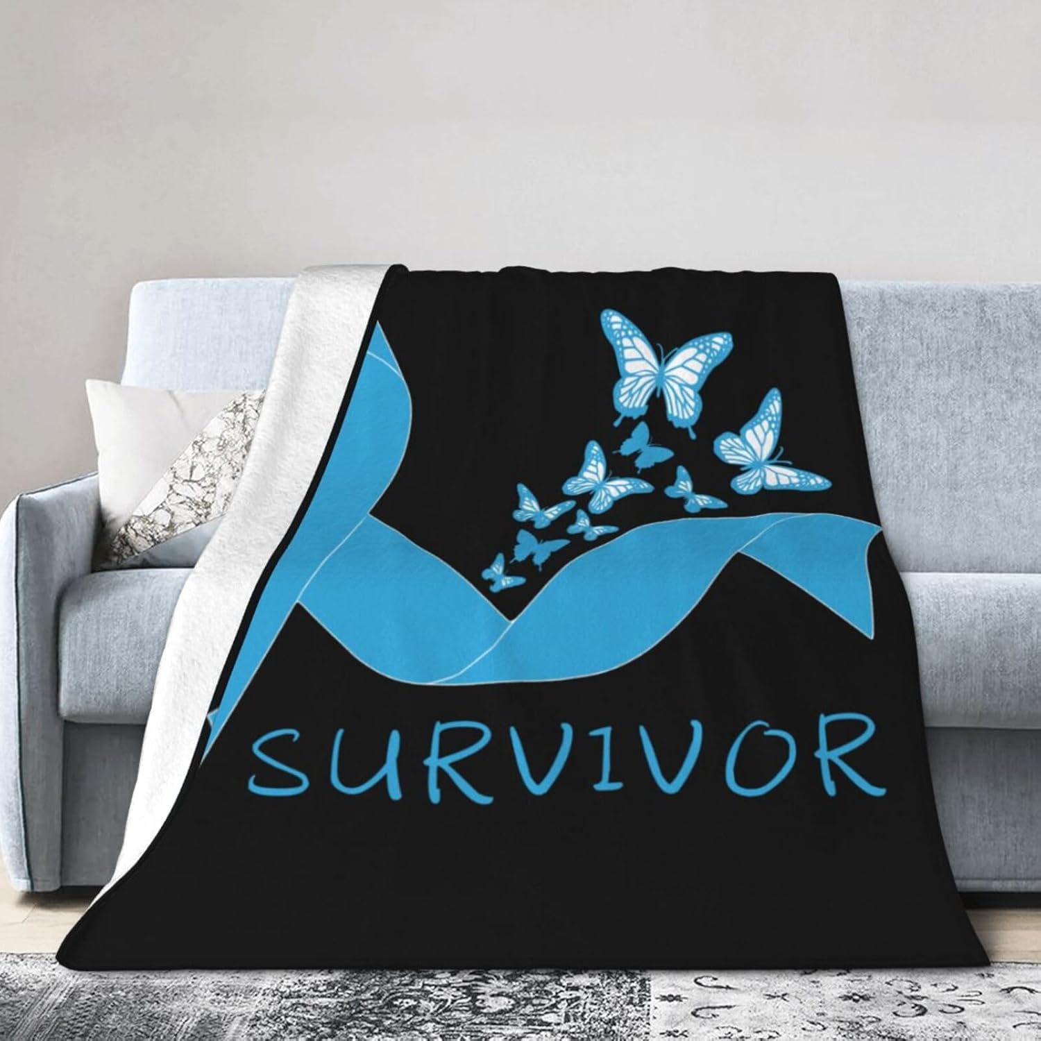 Throw Blankets Colon Cancer Survivor Flannel Blanket Soft Throw Blanket for Couch, Bed, Sofa Living Room Decor Blanket Black 60"X50"