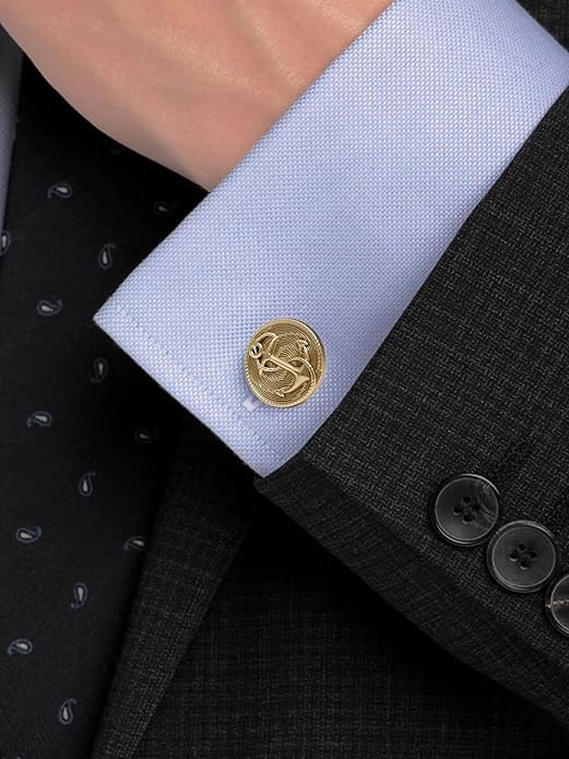 Mancornas Doradas Hombre Ancla Espiral Retro Elegante Ceremonia miniatura 6