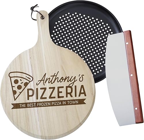 Personalization Universe Pizzeria - Juego de regalo personalizado de 3 piezas de madera para pizza