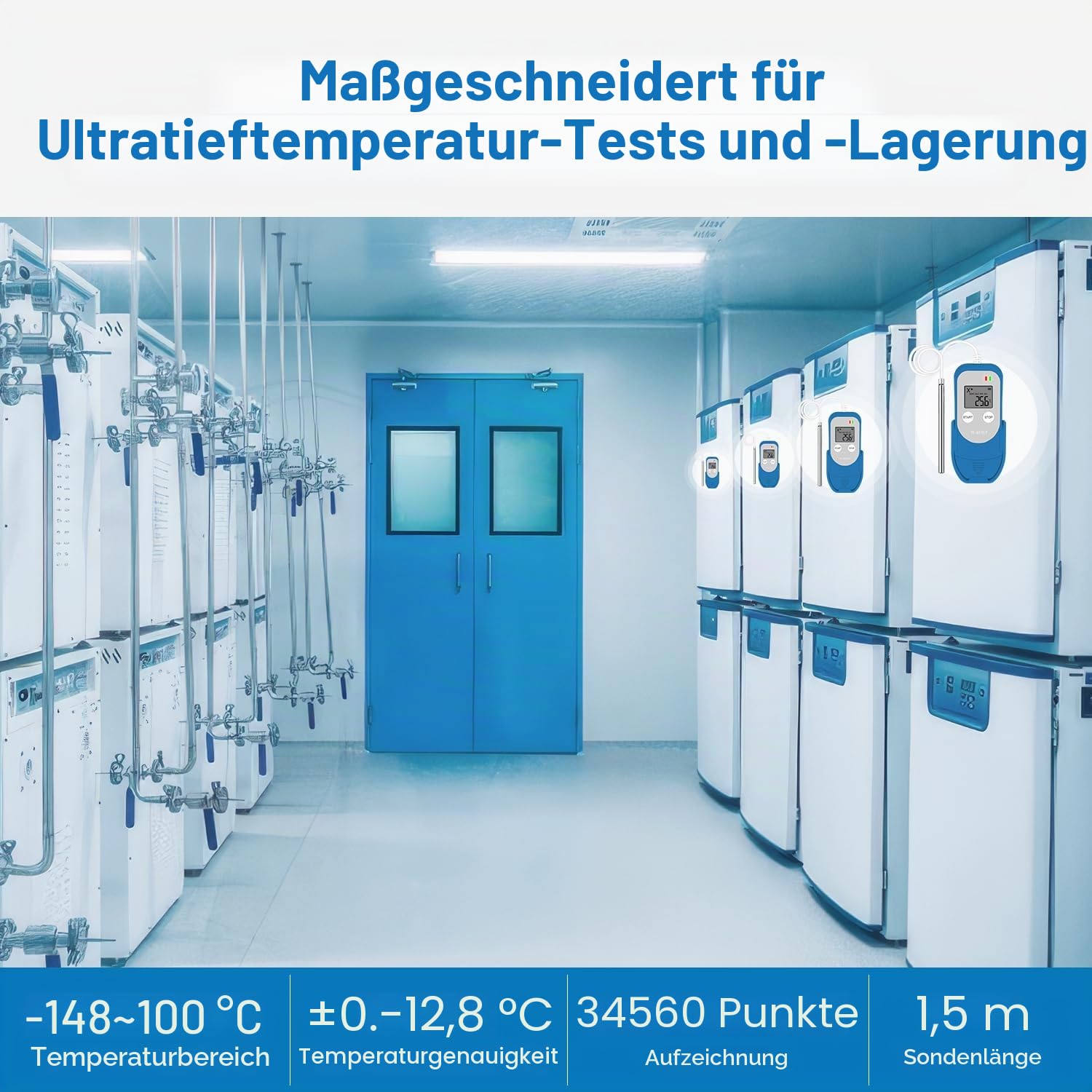 TherElc TE-03 ELT Datenlogger für extrem niedrige Außentemperaturen, -100 °C~ +100 °C, MKT-Berechnung, 32.000 Punkte, wiederverwendbarer USB-Recorder für Labor, Backofen und medizinische Kühlschränke