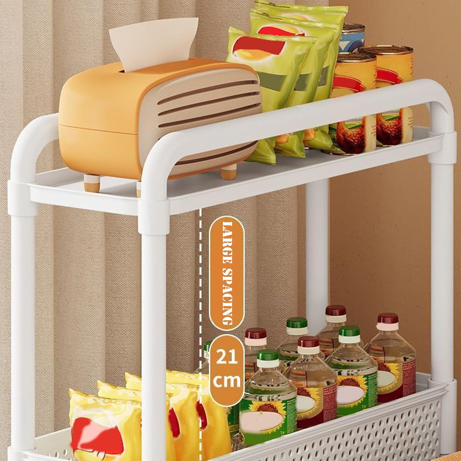 Slim Rolling Utility Cart - 2-4 Tier Plastic Storage Trolley with Wheels for Office Kitchen & Living Room - Mobile Nizer in Black 15.7" D X 5.1" W X 36.2" H,White-15.7