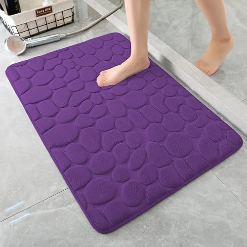 YIHOUSE Tapete de baño de espuma viscoelástica, adoquines, súper absorbente de agua, lavable a máquina (20 x 32 pulgadas, berenjena)