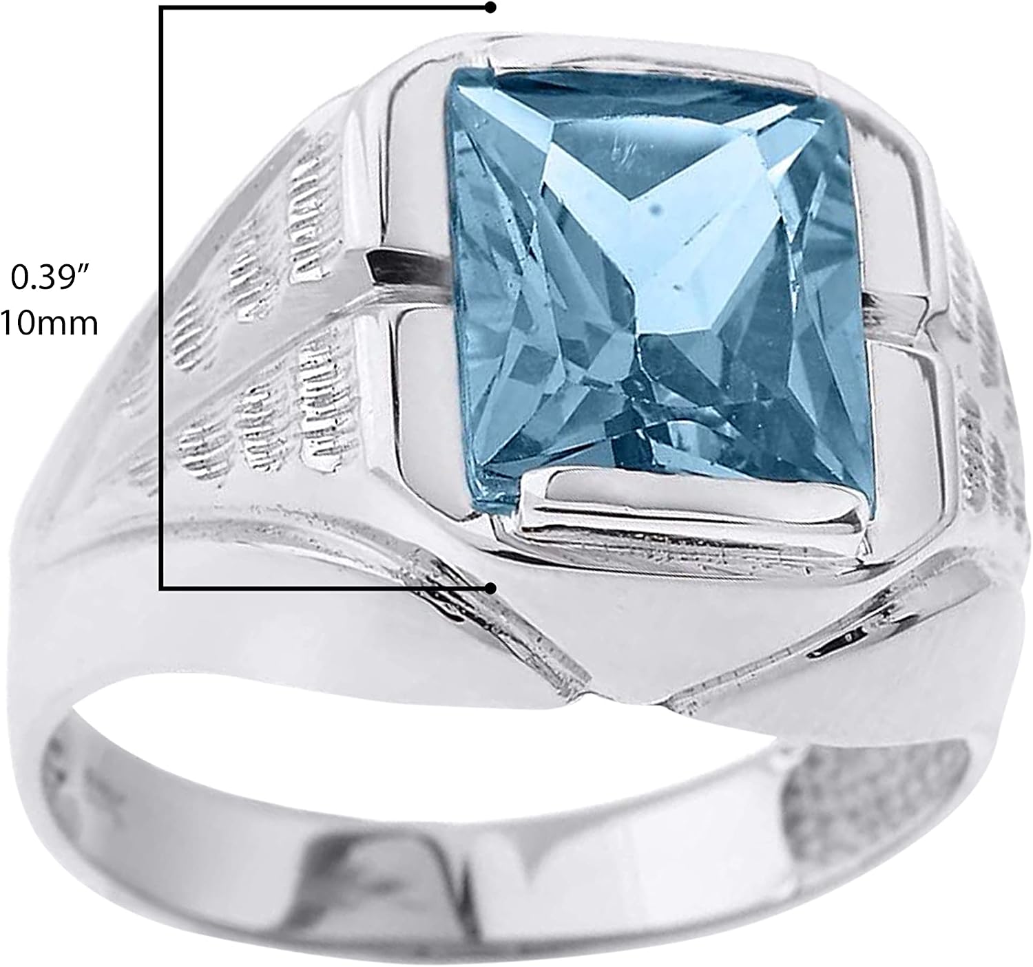 .925 Sterling Silver Square Cubic Zirconia Birthstone Men’s Statement Ring - Sizes 4-16