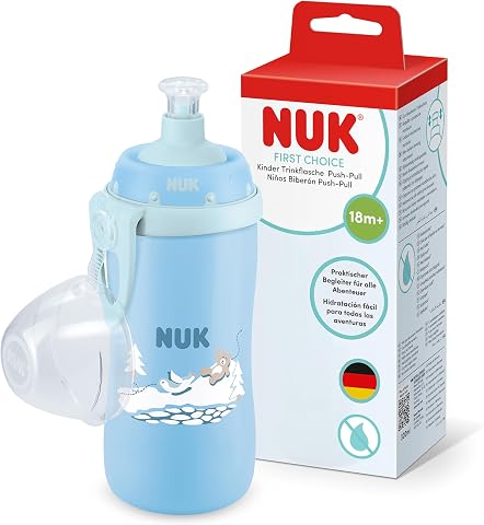 NUK First Choice Push-Pull borraccia bambini, 18+ mesi, Orso Blu, Borraccia 300 ml, beccuccio anti-morso,...