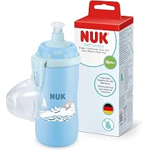 NUK First Choice Push-Pull Toddler Water Bottle | 18+ Months | 300ml | Bite-Resistant Spout | Leak Proof Water Bottle | Blue Bear | 1 Count