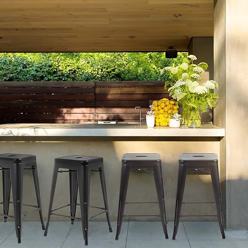 Miniatura 4 de FDW 24" Bar Stools Set of 4 Counter Stool Barstools Indoor/Outdoor Metal Bar Stools Stackable Modern Metal Kitchen Counter Stools Chairs