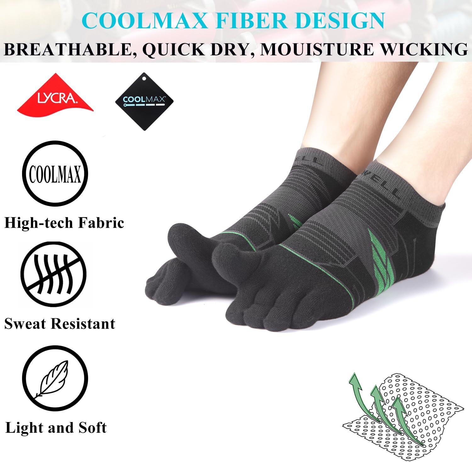 VWELL Toe Socks for Men and Women COOLMAX Five Finger Socks Athletic Running socks Sport Ankle Toe socks (3Pairs) - Image 3