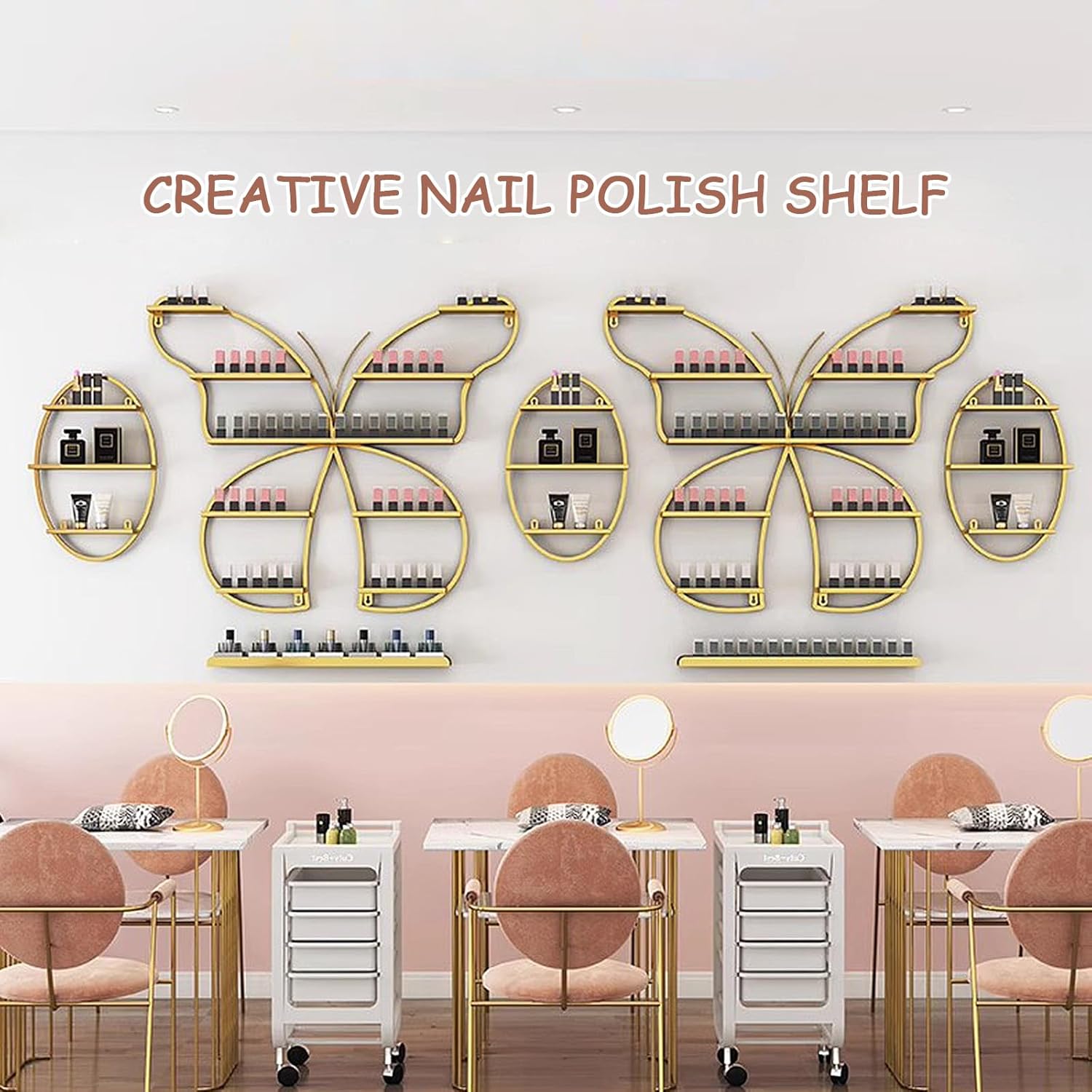 5 Tiers Nail Polish Wall Storage Rack, Nail Polish Essential Oil Display Shelf in Nail Salon, Wall Mounted Display Cabinet, Hanging Wall Nail Polish Makeup Cosmetics Perfume Rack