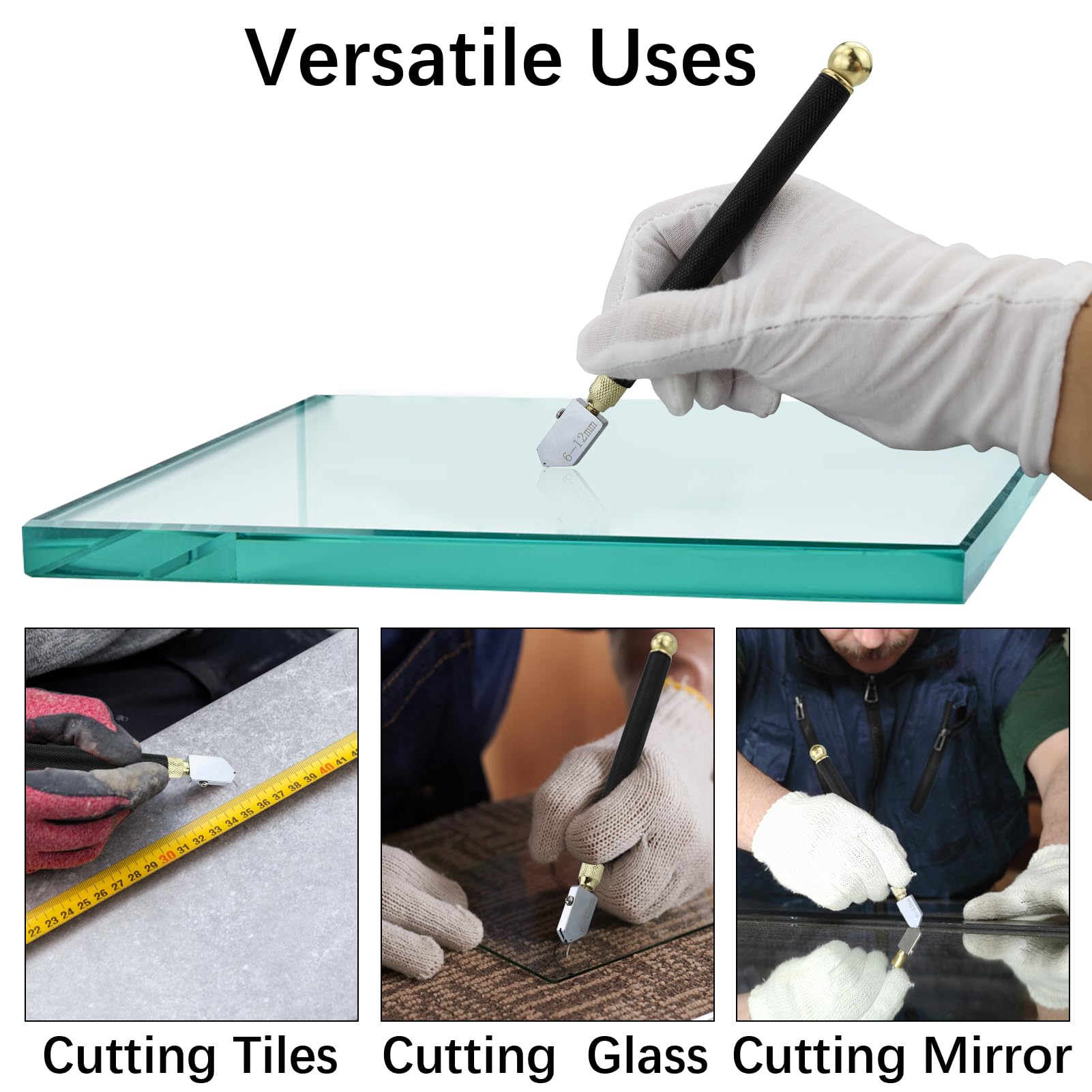 Tagliavetro da 2 mm a 20 mm per vetro spesso, piastrelle, specchio, mosaico, strumento di taglio in vetro con 3 testine di taglio in metallo duro per tagliare vetro, piastrelle, specchio/mosaico