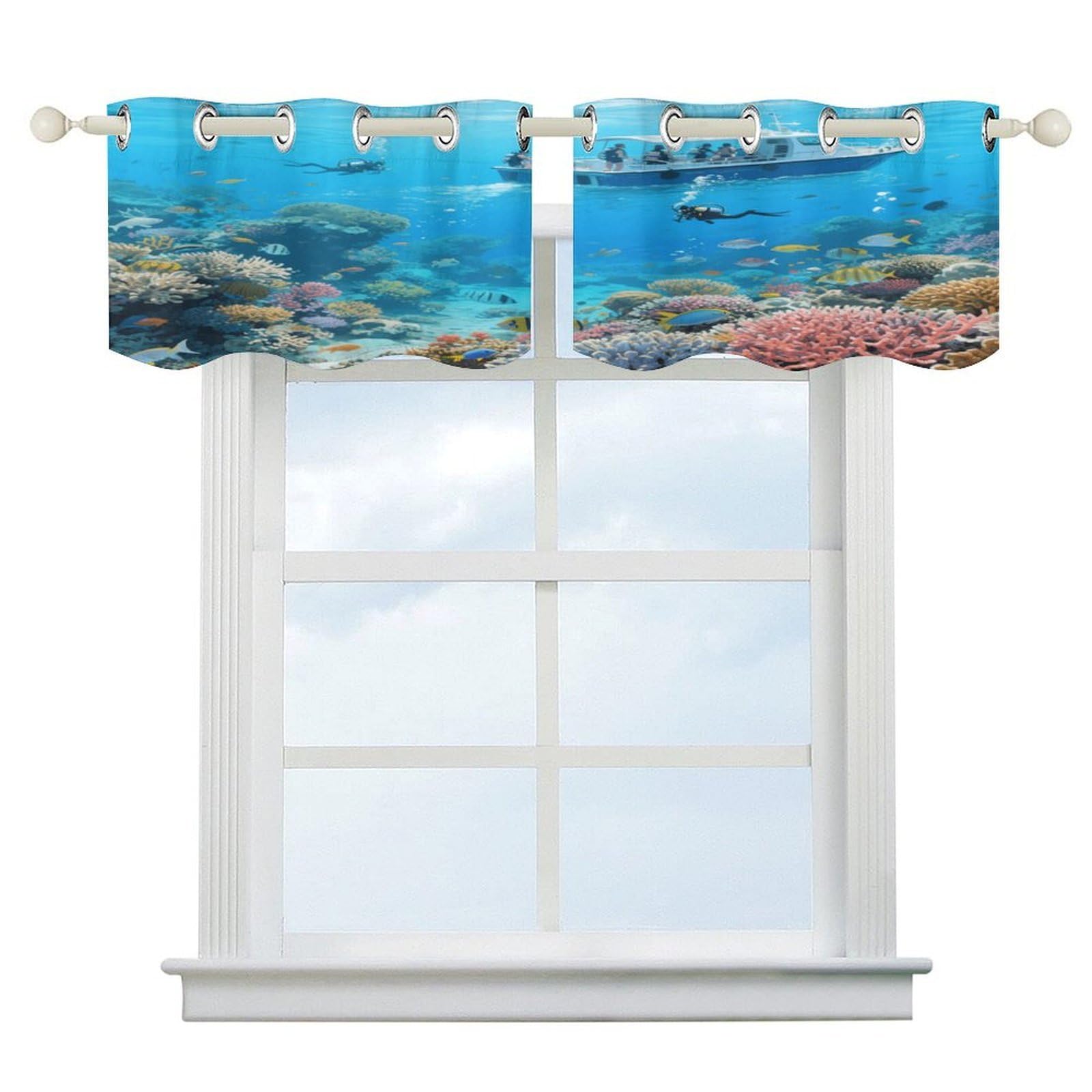 Fekiloot Style Great Barrier Reef Seascape Short Curtains Valance Curtain
