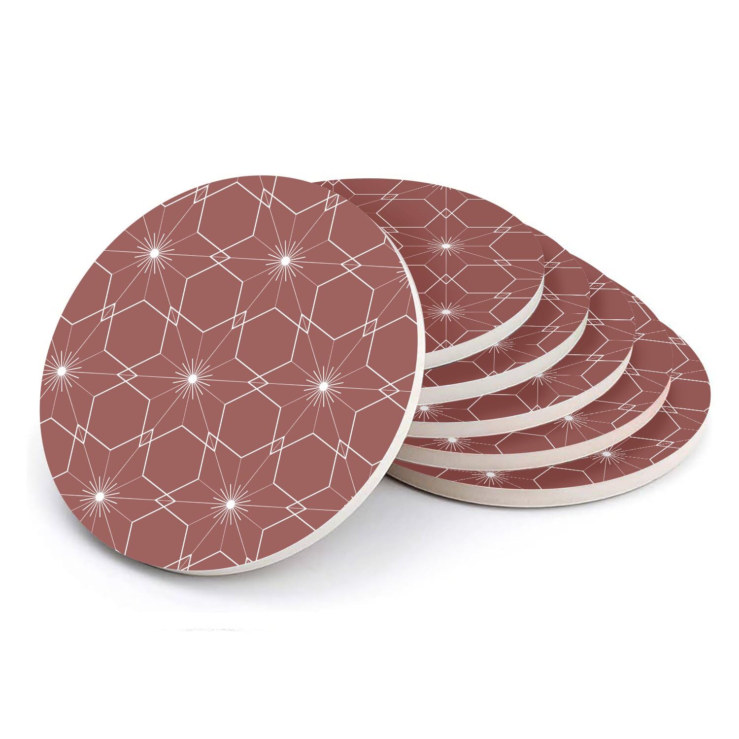 Sous-verres ronds en céramique géométrique rouge lot de 6