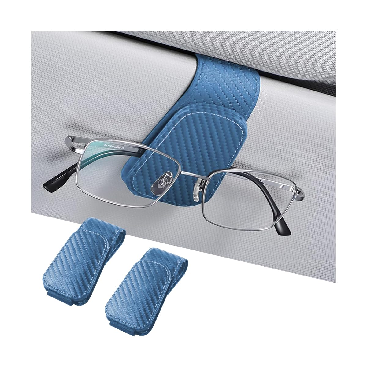 AICEL 2PCS Sunglasses Holders for Car Sun Visor, Carbon Fiber, Blue